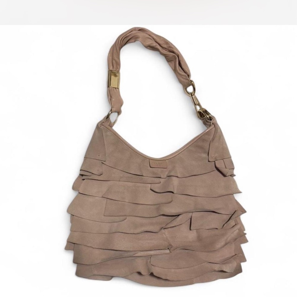 SOLD -Yves Saint Laurent tan ruffled hobo St. Tropez handbag